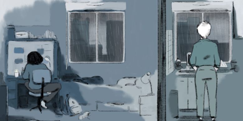Sous ma fenêtre, la boue
